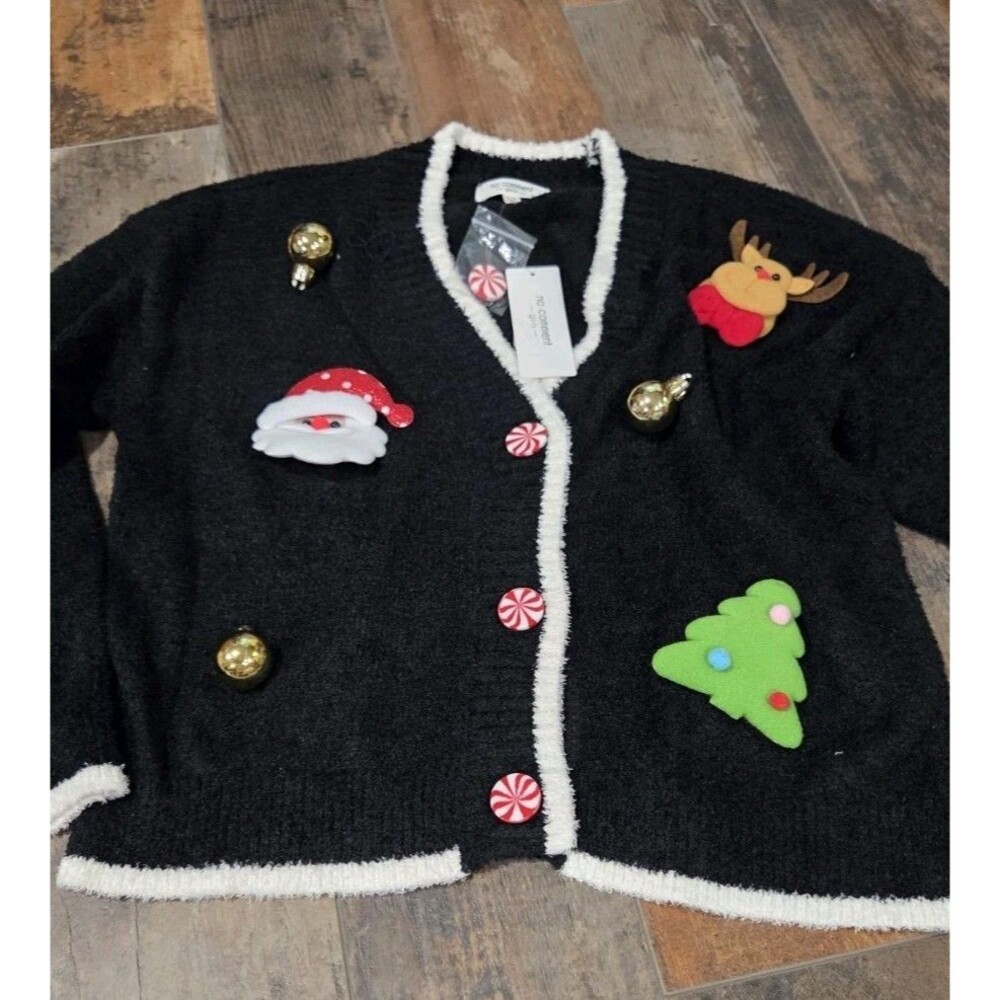 NEW No Comment Girl's Christmas Holiday Cardigan/UglySweater- Large 14-Santa B9